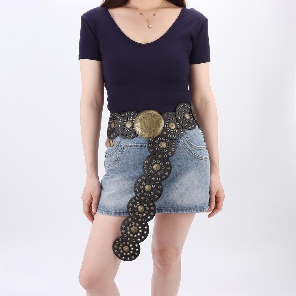 Exaggerated Cowboy Hollow Belt Western Style Wide Disc Belt Disc Belt for Women