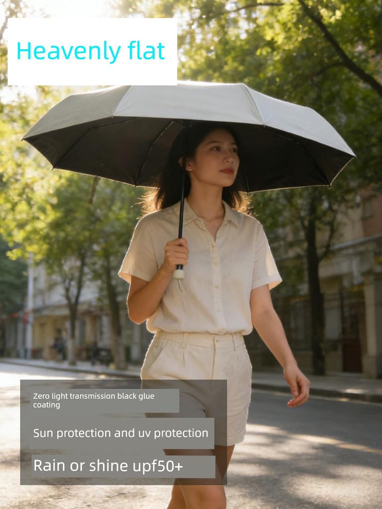 Женский складной зонт Paradise Umbrella двойного назначения от солнца и дождя, Защита от солнца УФ-защита, Черное покрытие, Зонт для студентов и мужчин
