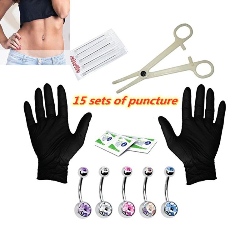 RUI RUI YU 15 шт./лот Pro наборы для пирсинга прокол с ушами, носом и бровями, плоскогубцы, зажим для пирсинга, сталь