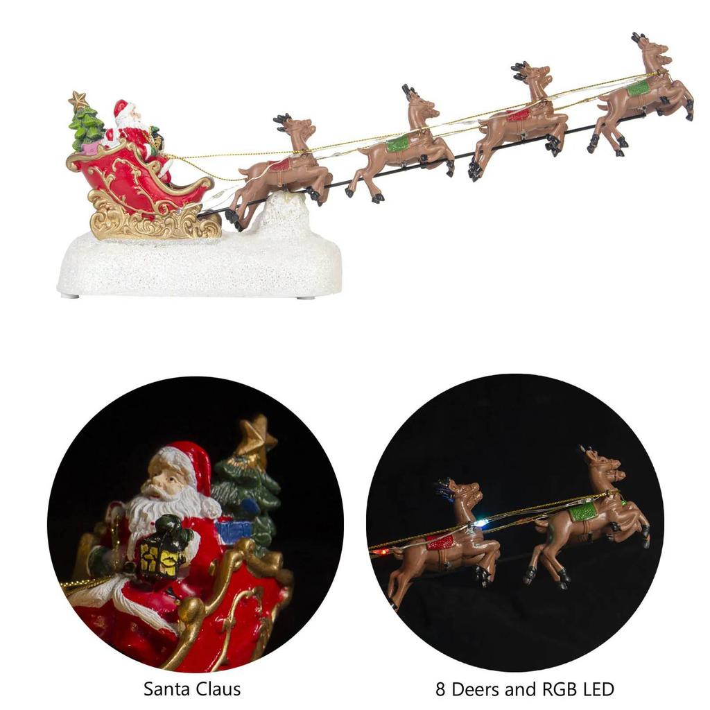 Christmas Santa's Sleigh And Reindeer LED Light Village Decor Accessory Illuminated Figurines for Holiday Home Indoor Ornament