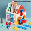 Children Wooden Busy House Multifunctional Toolbox Nut Disassembly Tool Handheld Tool Basket Shape Matching Busy Board Toy Gifts