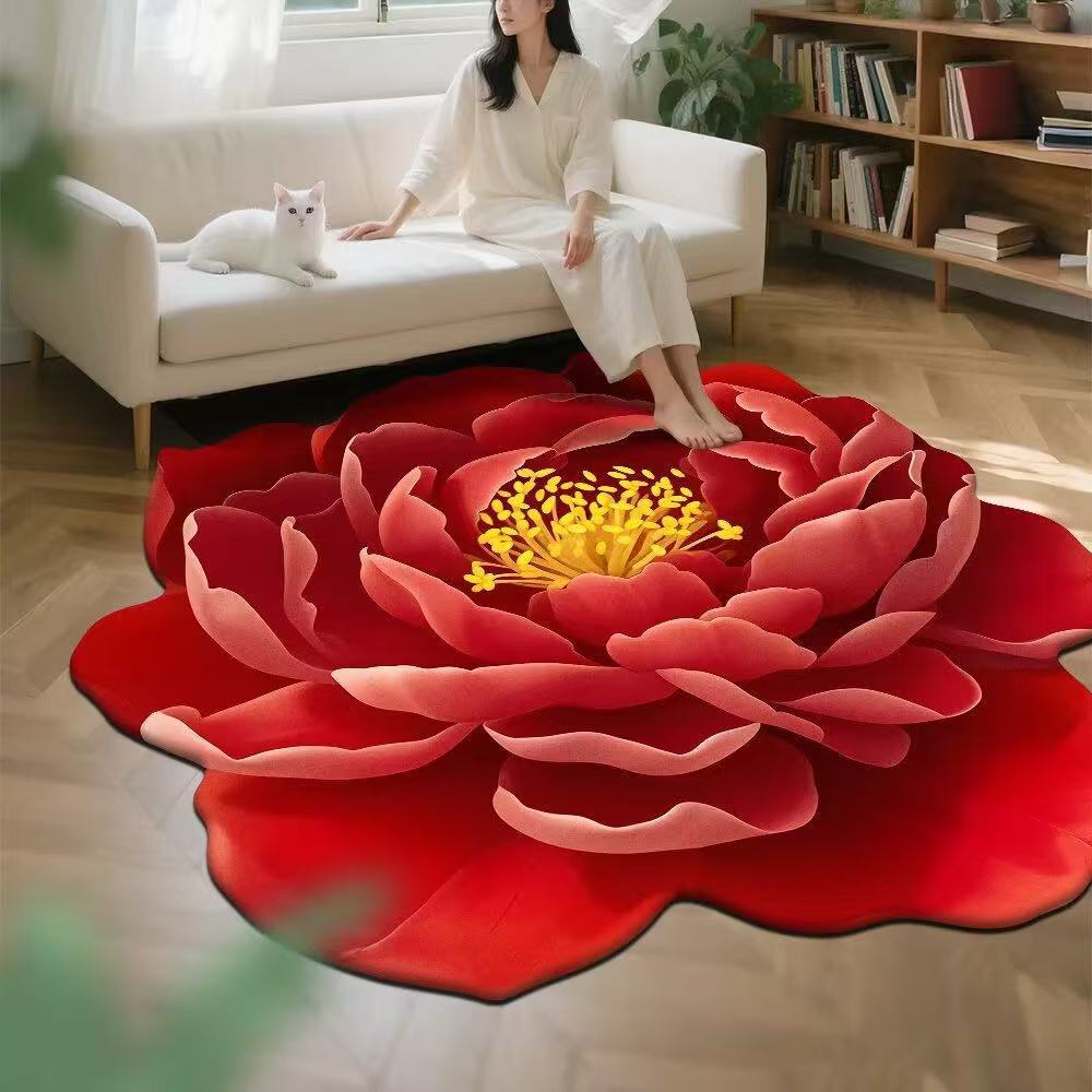 3D Цветочный Кристальный Вельветовый Коврик Для Гостиной Полиэфирное Волокно Легко Чистить Устойчивый к Пятнам Декоративный Коврик Для Спальни И Домашнего Декора