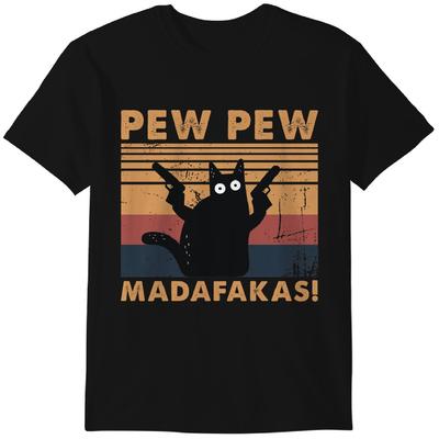 Футболка Pew Pew Madafakas, Футболка для любителей кошек, Смешная футболка с кошкой, Футболка для любителей животных, Футболки Pew Madafaka с черным котом Pewpew, Классическая футболка