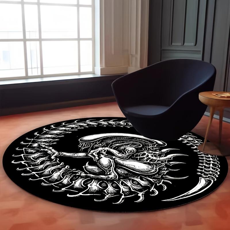 VIKAMA Xenomorph Alien Ouroboros Round Rug, Gothic Horror Sci-Fi Floor Mat, Bedroom Living Room Man Cave Decor Carpet
