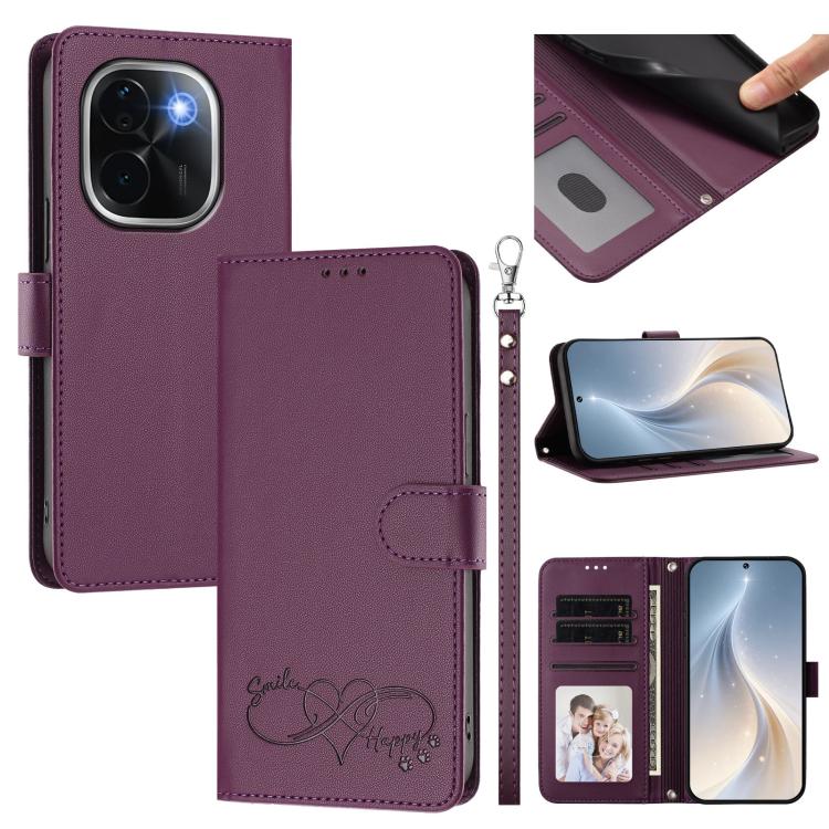 Happy Heart Pattern Magnetic Closure Vegan Leather Phone Case With Wrist Strap For vivo X200 FE