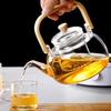 1000ML Glass Teapot Portable Wood Handle Glass Kettle Heat-Resistant Transparent Tea Pot Home Coffee Tea Bottle Kitchen Supplies