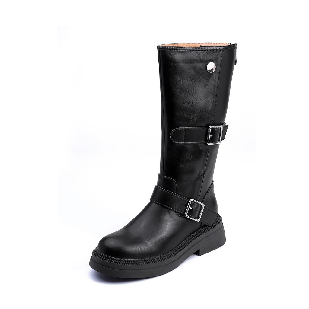 Мягкие кожаные полусапоги Ковбойские сапоги Вестерн Женские с пряжкой на ремне Корейская версия Ретро рыцарские сапоги Коричневые сапоги ботфорты