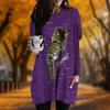 New In Autumn Cat Dragonfly Print Plus Size Dress Women O'neck Long Sleeves Casual Pocket Dresses