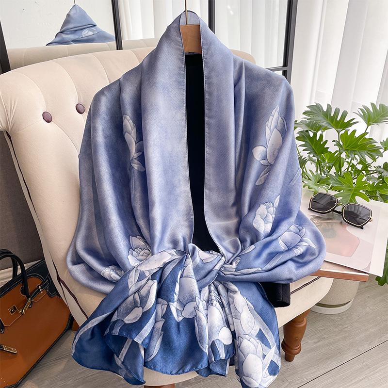 Women Popular 180X90CM Print Silk Scarves Satin Shawls Female Letter Beach Lady Towel Fashion Long Bandanna Foulard Wrap Muffler