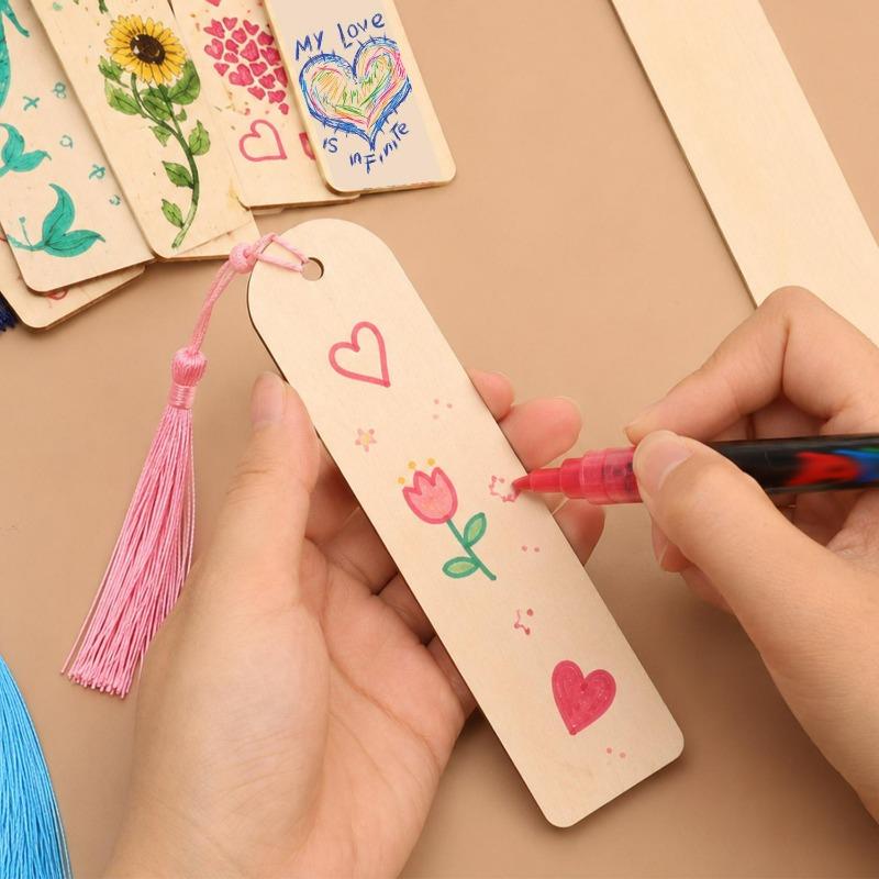 50/25Set Wooden Blank Bookmarks with Colorful Tassels DIY Wooden Journal Craft Bookmarks Wedding Birthday Party Gifts Decoration
