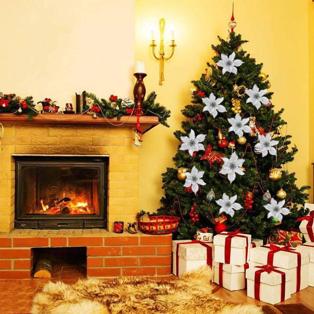 12шт Рождественские висячие цветы Пуансеттия на День благодарения DIY украшения