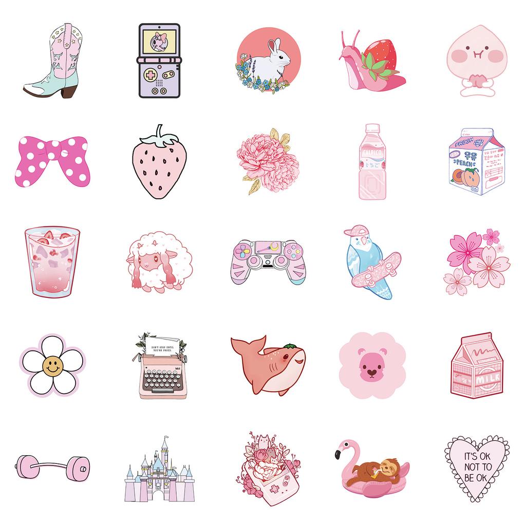 50 Pink Cute Mix And Match Style Graffiti Stickers Diy Creative Handbook Diary Stickers