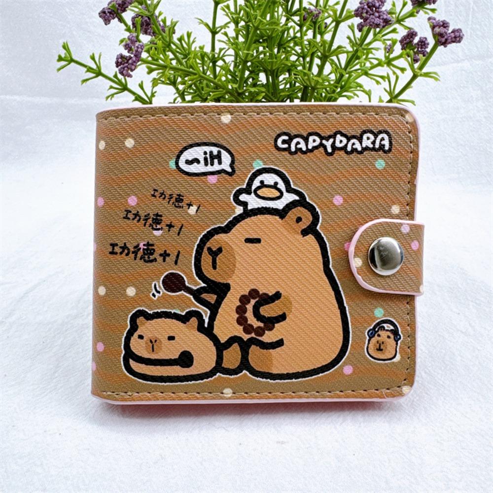New Capybara Coin Purse With Buttons Mini Card Holder PU Leather Short Wallet Women Girls