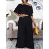Plus Size 2-Pack Women's Clothing Sexy Off Shoulder Cropped Top Casual Elegant Wide Leg Trousers Fashion Party Wear
