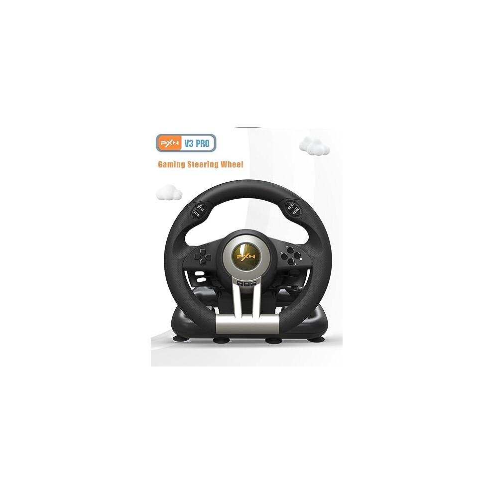 Игровой руль PXN V3 Pro с педалями - Руль 180 градусов, Вибрационная отдача, Встроенная коробка передач, Лепестки переключения передач - Мультиплатформенный