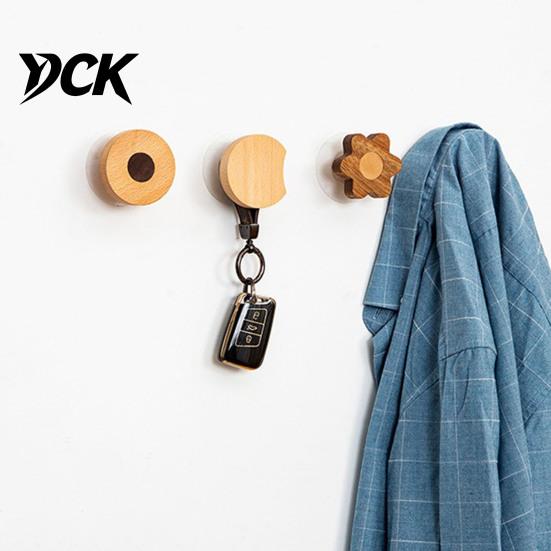 Adhesive Hook for Door Solid Wood Wall Clothes Hook, Beech Cartoon No Drill Mount Organizer Hanging Coats Bags Hats And Towels Wooden Key Hooks