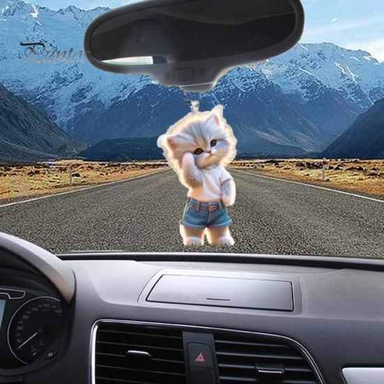 Мультяшный кот подвесное украшение для дома комнатная рождественская елка зеркало заднего вида автомобиля 2D плоский акриловый котенок человек подвесное украшение животное кулон