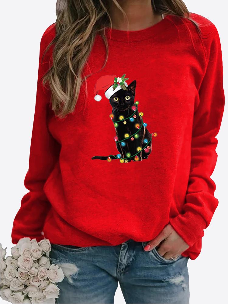 Зимняя повседневная женская толстовка со снежинками и буквенным принтом, круглым вырезом и длинными рукавами, свободная женская футболка с рисунком, блузка размера плюс