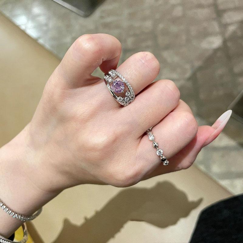Легкая роскошь Высококачественные фиолетовые хрустальные кольца для женщин, инкрустированные милые и изысканные обручальные кольца, изящные ювелирные изделия