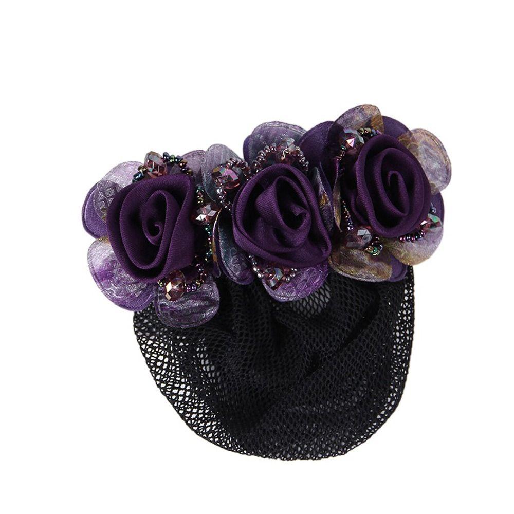 Beaded Mesh Floral For Nurses Crochet Hair Clip Spring Clip Women Bun Net Crystal Hairnet Cover Zircon Flower Bun Snood