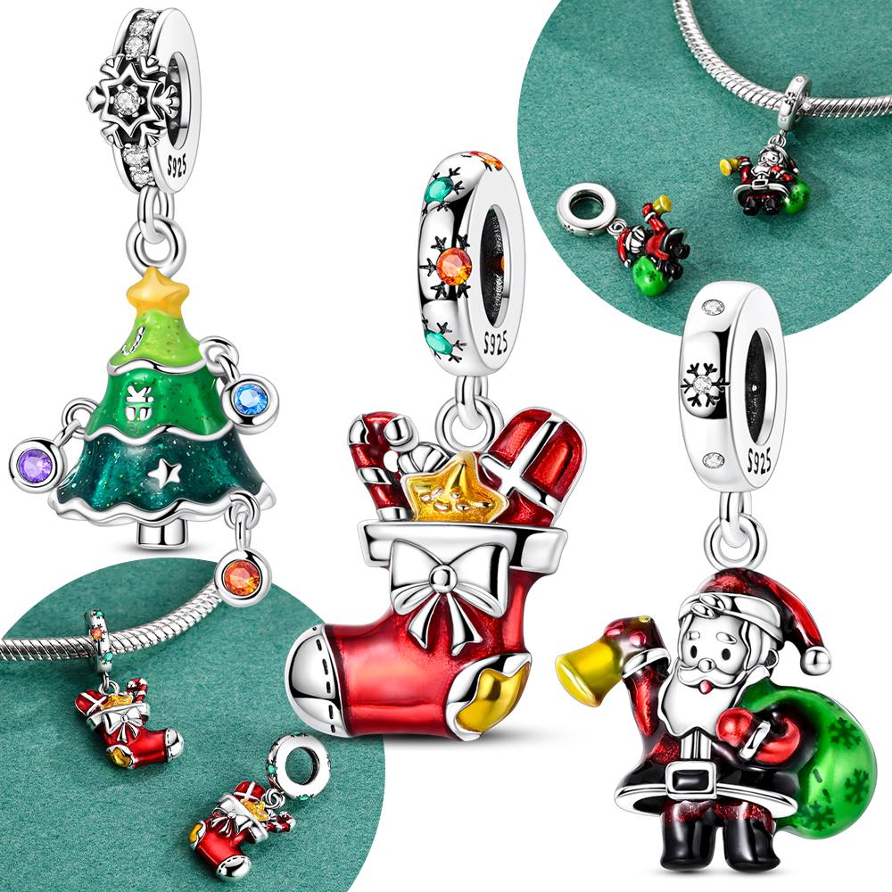 Новый Оригинальный Медно-Красный Рождественский Блестящий Рождественская Елка Чулок Подарок Бусина Подходит Браслет Женские Украшения Набор DIY Аксессуаров