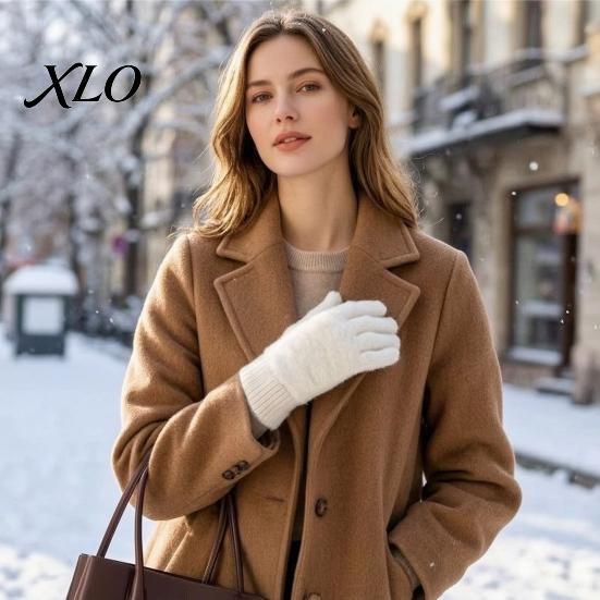 Windproof Thermal Plush Mittens Faux Mink Five Finger Gloves for Women, Soft Lined Gloves, Winter Stylish Solid Color Gear Warm Cold Weather, Cycling