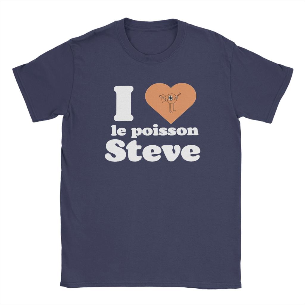 Men's T-Shirt I Love Le Poisson Steve Funny 100% Cotton Tee Shirt Short Sleeve T Shirts Round Collar Tops Plus Size