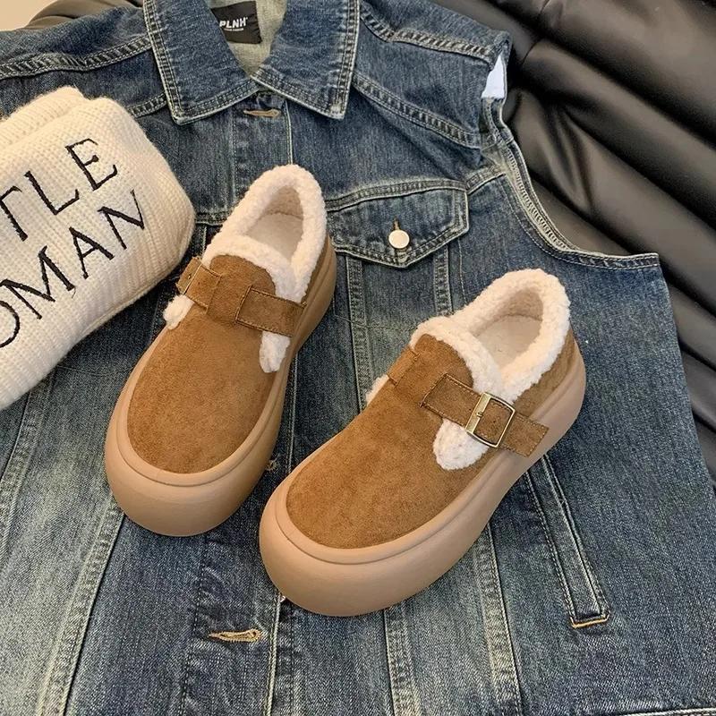 Мода 2025 Женские Зимние Повседневные Ботинки Новые Мокасины Мягкая Платформа Нескользящие Лоферы Модные Теплые Плюшевые Слипоны Женские Хлопковые Ботинки Boken