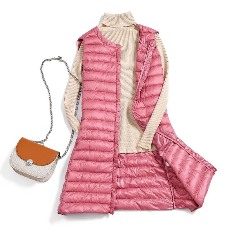 Осень Зима Женские Ультралегкие Пуховики Повседневные Приталенные Длинные Жилеты из Утиного Пуха Женские Зимние Куртки Женский Теплый Жилет