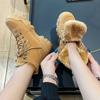Women Snow Boots Beige Plush Warm Fur Causal Boots Shoes Sneakers Ankle Booties Platform Thick Sole Lace Up Winter Shoes