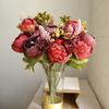 Пион 13-головочный в европейском стиле, имитация цветка, букет осенних пионов с обмоткой сердцевины, украшение для дома, реквизит для съемки, свадебные шелковые цветы