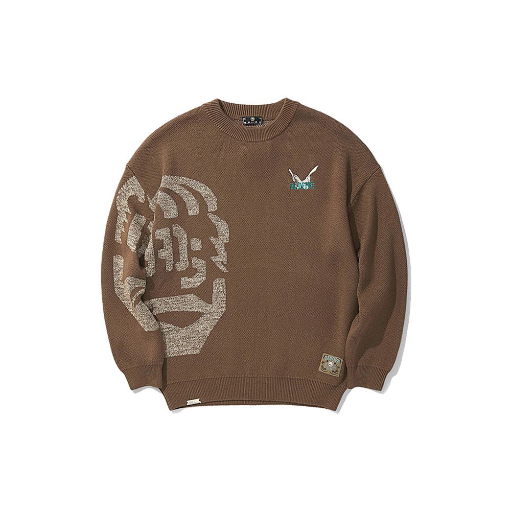 Li Ning Badfive Jiangzuo Fengliu Print Crew Neck Pullover Sweater Men sweater Brown AMBR085-2