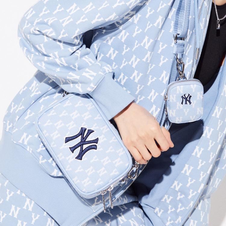 New MLB Monogram Collection Polyester Combo Bag Camera Bag Crossbody Bag Shoulder Bag Unisex Haze Blue White 3ACRS022N-50BLL