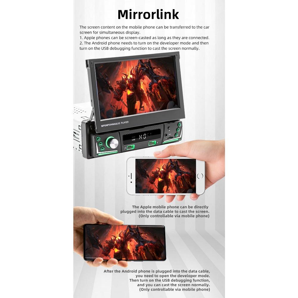 1 Din Автомобильный радиоприемник с электрическим выдвижным экраном Авторадио Универсальный мультимедийный MP5-плеер 7 лампочек Проводной Carplay Bluetooth Автомобильная стереосистема