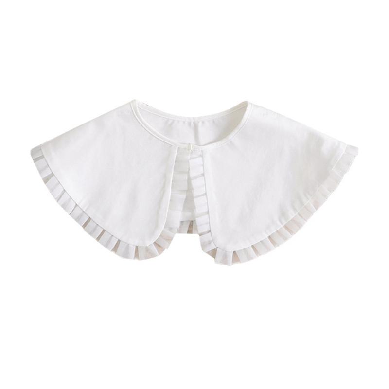 Women Girls Vintage Lolita False Fake Collar Shawl Sweet Ruffles Lace-Up Bow Decorative Necklace Choker Short Poncho