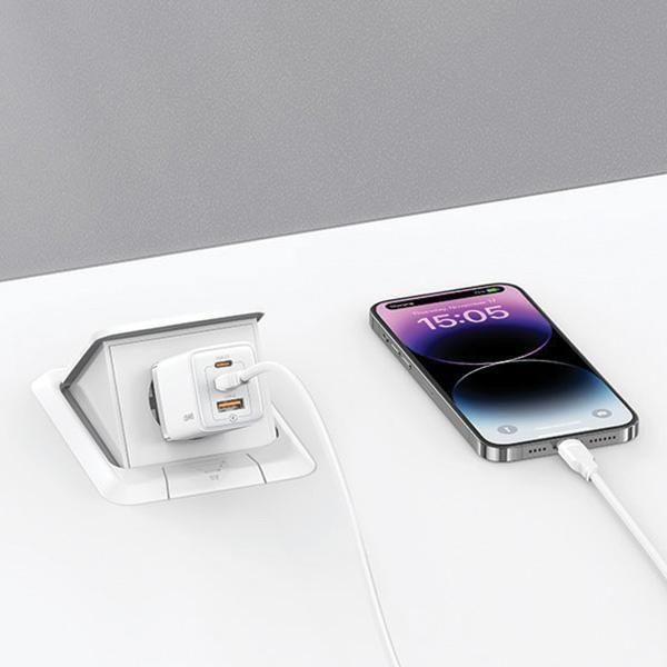 Ładowarka sieciowa 65W USAMS GaN Power Delivery 2xUSB-C/USB Biała