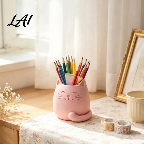 Animal Shaped Pencil Cup Pen Holder Cartoon Cat Shape Desk Organizer Smooth Surface Decorative Decor Stationery Holder for Pencils Gel Pens
