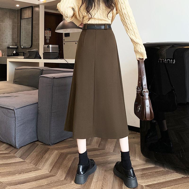 Женская корейская винтажная длинная юбка с высокой талией, осенне-зимняя теплая элегантная женская плиссированная юбка