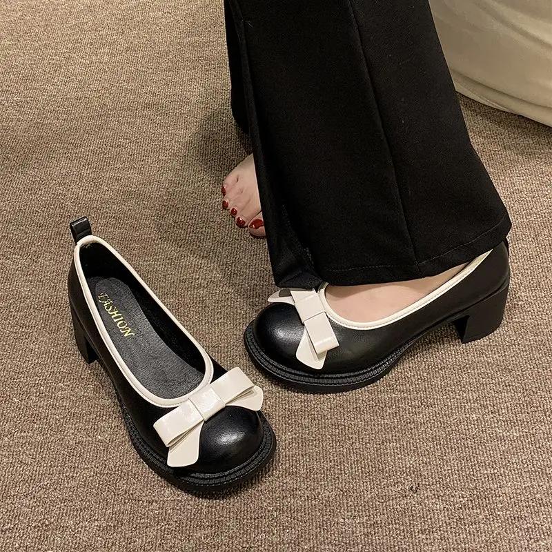 Женские туфли-лодочки на массивном каблуке с бантом, лоферы в готическом японском стиле, туфли Мэри Джейн на блочном каблуке в стиле Лолита для женщин, средние, в продаже