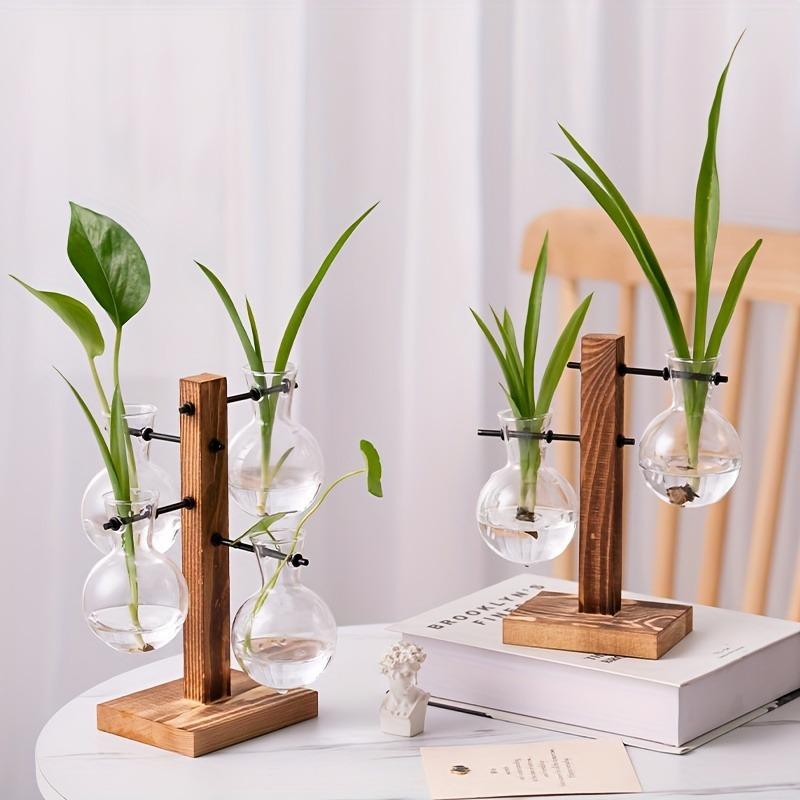 Creative Wooden Frame Hydroponic Vase Dill Plant Transparent Glass Flower Arrangement Container Desktop Ornament Home Decoration Products