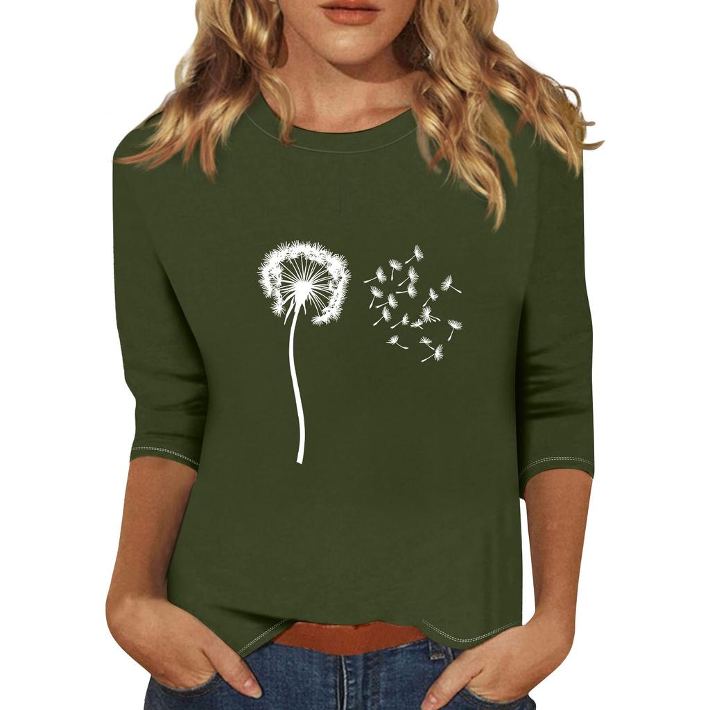 Women's Fashionable Casual Three Quarter Sleeve Printed Collar Pullover Top