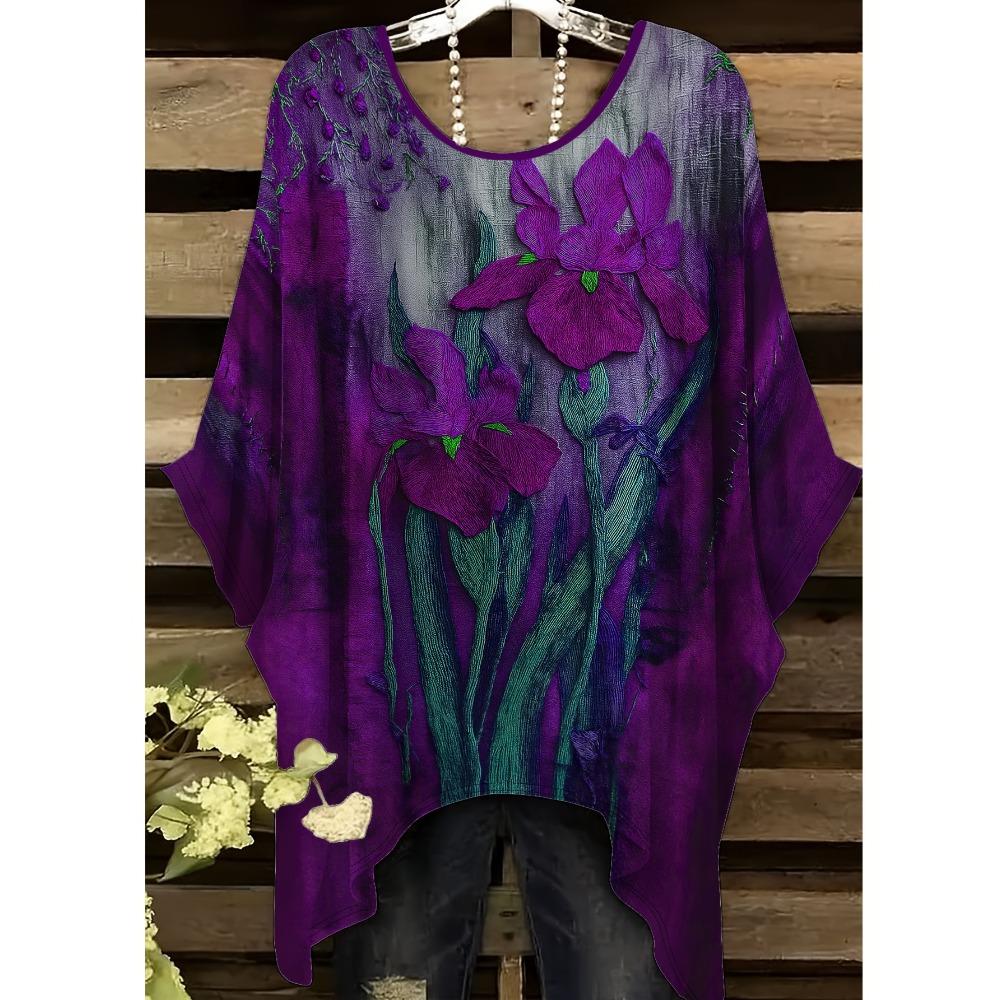 Women's plus size short-sleeved T-shirt, irregular hem design, digital printing