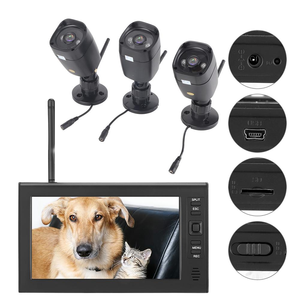 7-дюймовый ЖК-дисплей Беспроводной WIFI 4-канальный Система охранного монитора Дисплей+Камера 3 шт. ИК-камеры Карта памяти
