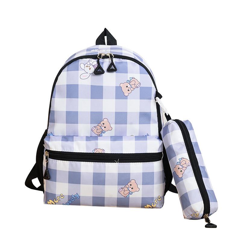 Kids Backpack For School And Outings With Cute Print And Grid Pattern In Durable Polyester Fabric