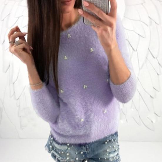 Свитер, джемпер с длинными рукавами, устойчивый осенний утолщенный свитер для холодной зимы, плюшевый свитер с декором из искусственного жемчуга, уличная одежда