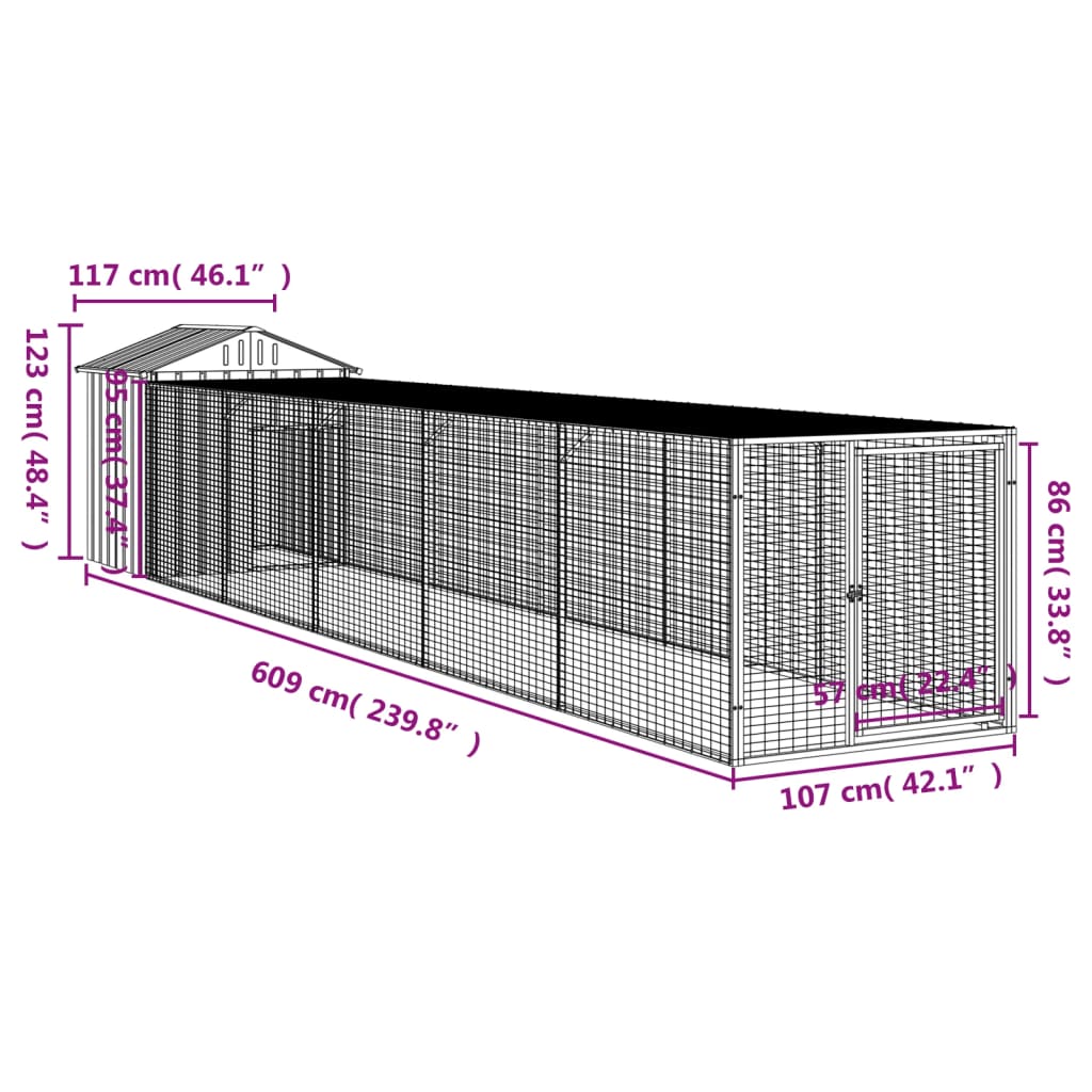 Chicken Coop with Run Anthracite 117 x 609 x 123 cm Galvanized Steel