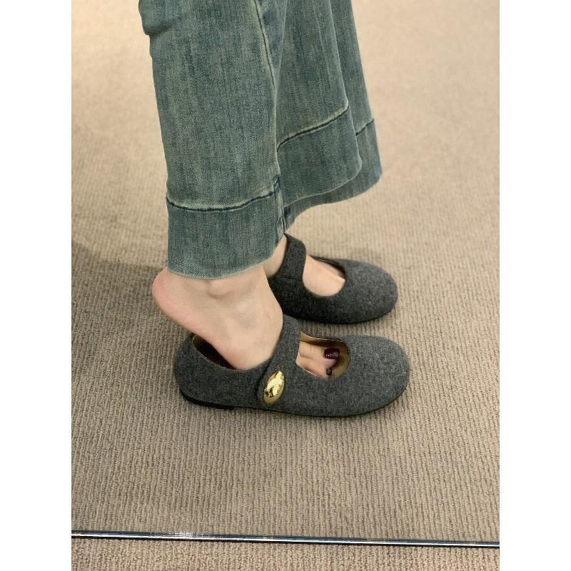 Серые туфли Мэри Джейн на плоской подошве женская верхняя одежда однословный ремень ретро одиночные туфли