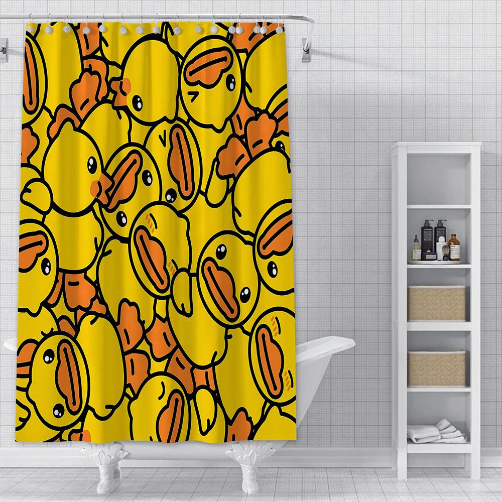 Little Yellow Duck Cute Animal Shower Curtain Waterproof Polyester Fabric Paint Bath Curtain Home Bathroom Decor Curtain Hook