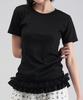WHEN YOU MOVE Asymmetrical Shirred Frill Lace T-Shirt (3 Colors)