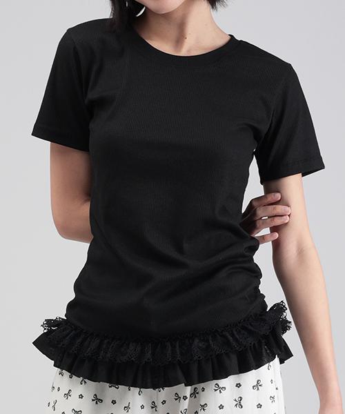 WHEN YOU MOVE Asymmetrical Shirred Frill Lace T-Shirt (3 Colors)